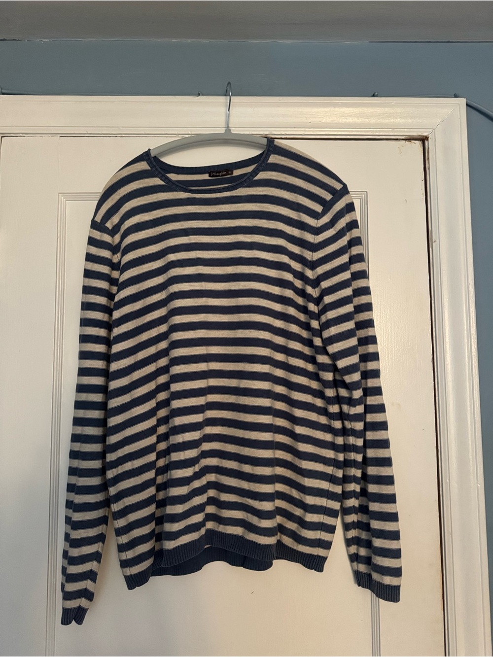 J. McLaughlin Navy & Cream Striped Crewneck Sweater size XL